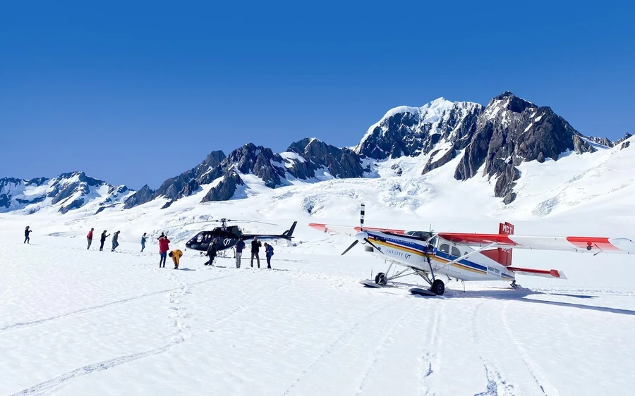 A ski plane on the snow high above the Tasman Glacier