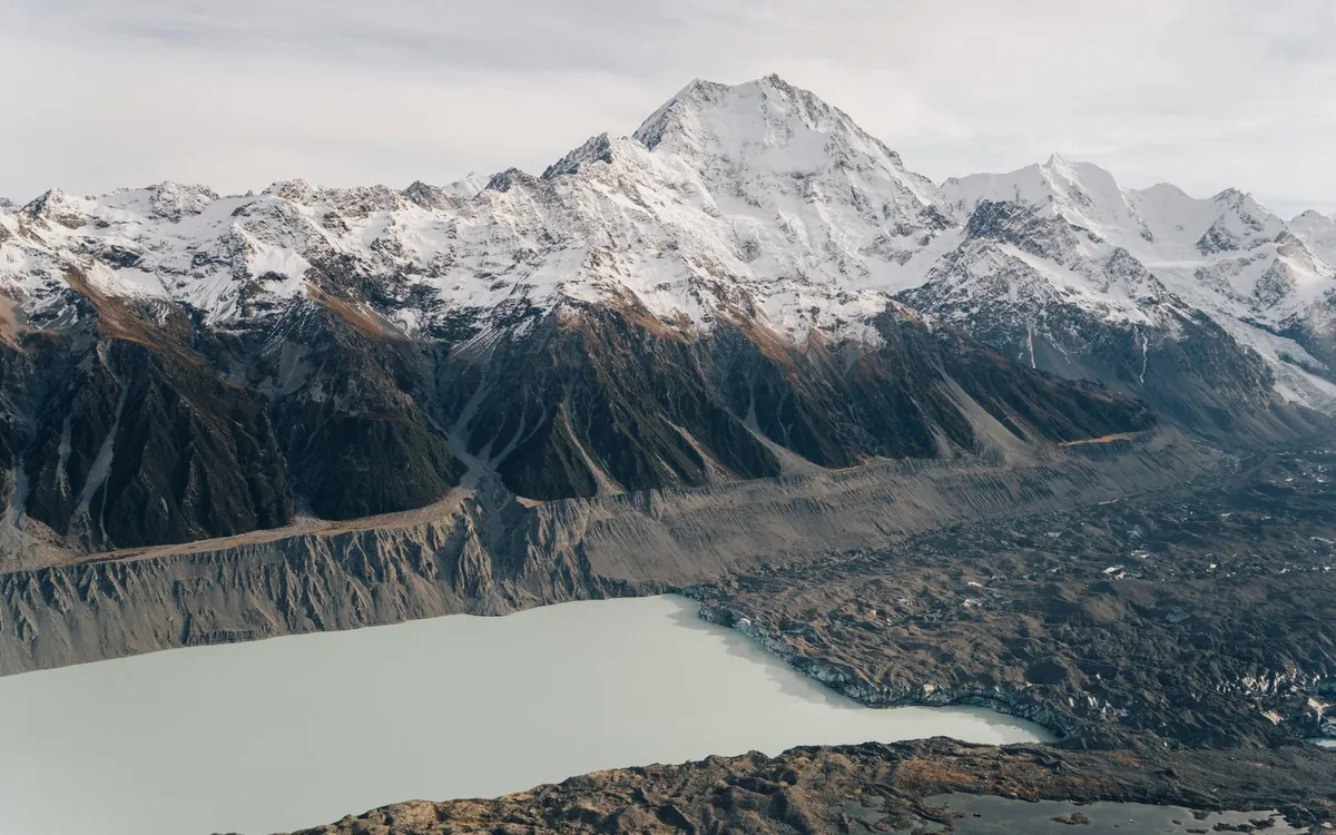 The Tasman Glacier and its terminal lake in Aoraki / Mount Cook National Park